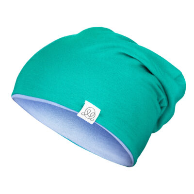 Μπαμπού βρεφικό σκουφί διπλής όψηςEmerald - Light blue : Size - 2.5-6 yo