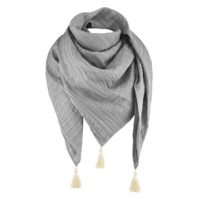 Τρίγωνο μαντήλι βαμβακερό (μουσλίνα)  for kids - Grey - Cream
