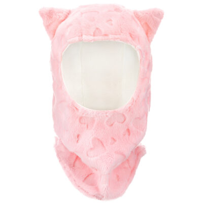 Μπαλακλάβα αφτάκια γάτας μπαμπού/minky (καρδιές) pink : Size - 2-3 yo