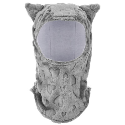 Μπαλακλάβα αφτάκια γάτας μπαμπού/minky (καρδιές) grey : Size - 9-18 mo