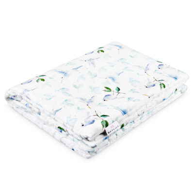 Κουβέρτα μπαμπού/lux minky XL Heavenly birds - White
