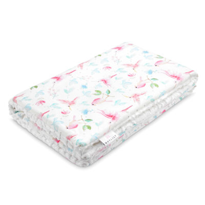 Κουβέρτα μπαμπού/lux minky XL Paradise birds - White