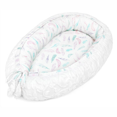 Μπαμπού φωλιά premium Luxe Paradise feathers - White