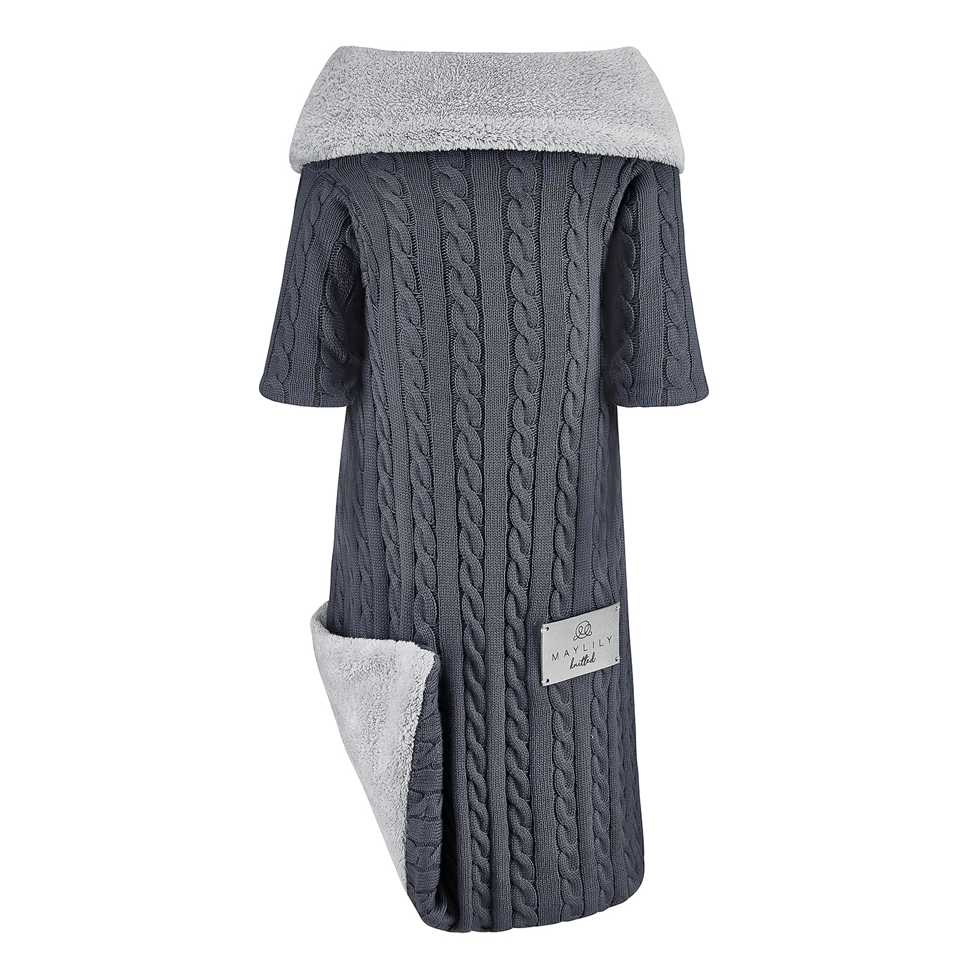 Πλεκτή κουβέρτα μπαμπού με μανίκια winter Graphite