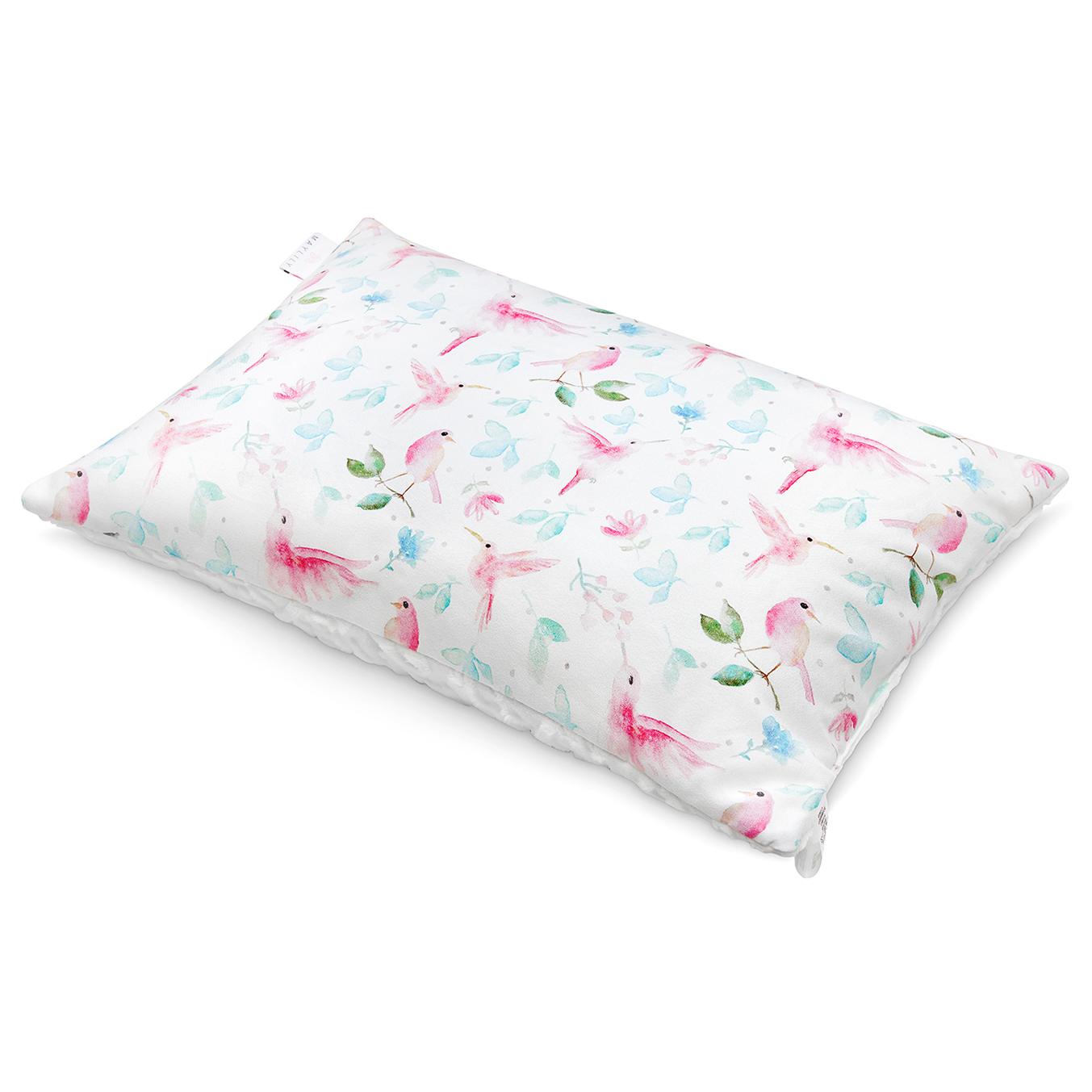 Lux μπαμπού/minky μαξιλαράκι παιδικό (υψ. προφίλ) Paradise birds - White