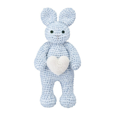 Πλεκτό λαγουδάκι με καρδούλα Light blue melange- eyes: buttons