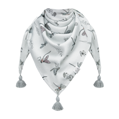 Μπαμπού μαντήλι με φουντίτσες Dragonflies - Grey